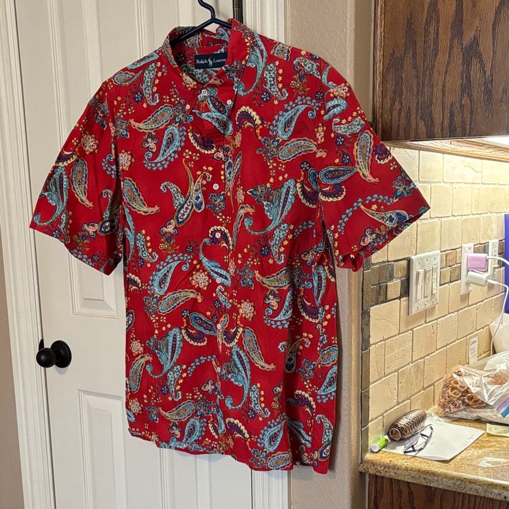 Ralph Lauren Red and Blue Paisley Men's Shirt